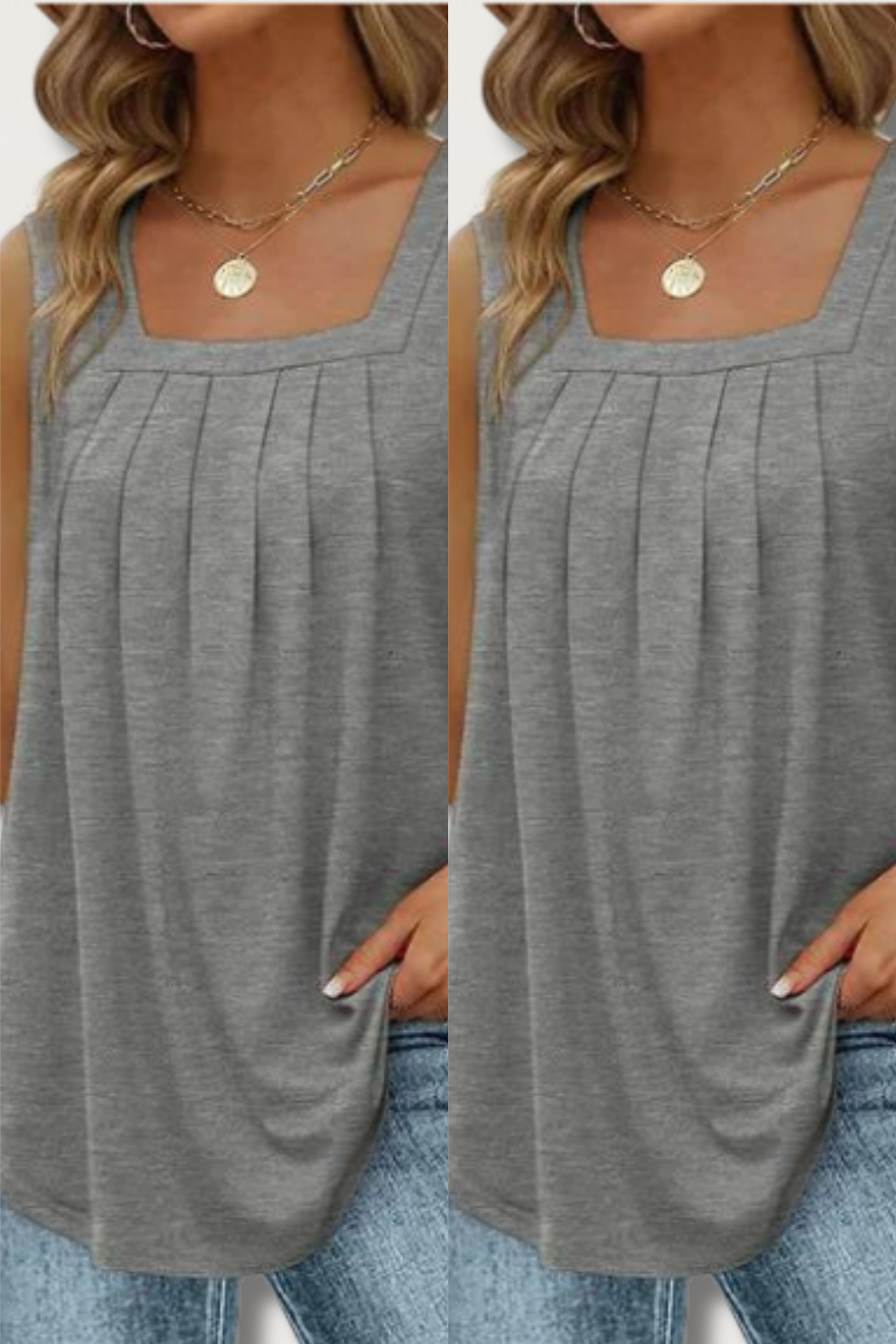 Heidi-Mode | Lässiges Falten Quadrat-Ausschnitt Top