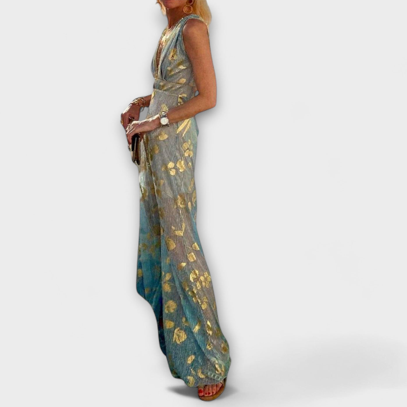 Festliches Kleid Damen mit V-Ausschnitt und Pailletten-Details für Warme Tage - Sittia