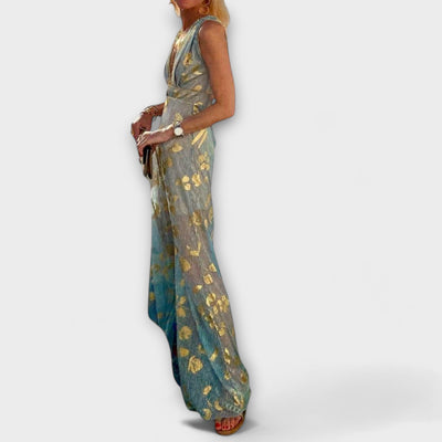 Festliches Kleid Damen mit V-Ausschnitt und Pailletten-Details für Warme Tage - Sittia