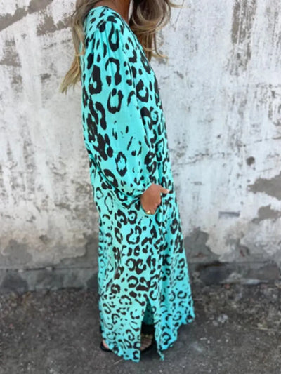 Full Size Printed V-Neck Dress with Pockets Plus Size