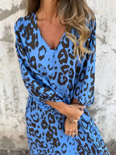 Full Size Printed V-Neck Dress with Pockets Plus Size