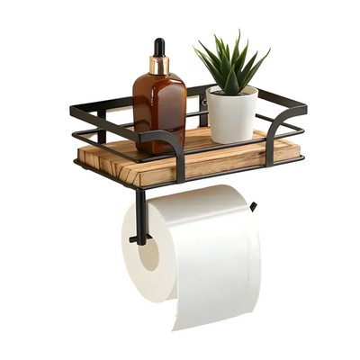 Holz-Wandregal mit Papierhalter – Praktischer Organizer fürs Badezimmer