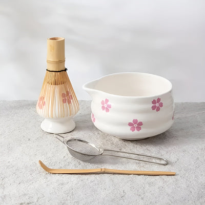 Matcha-Set mit 5 Teilen – Japanisches Teeservice mit Teeschale, Bambusbesen & Sieb