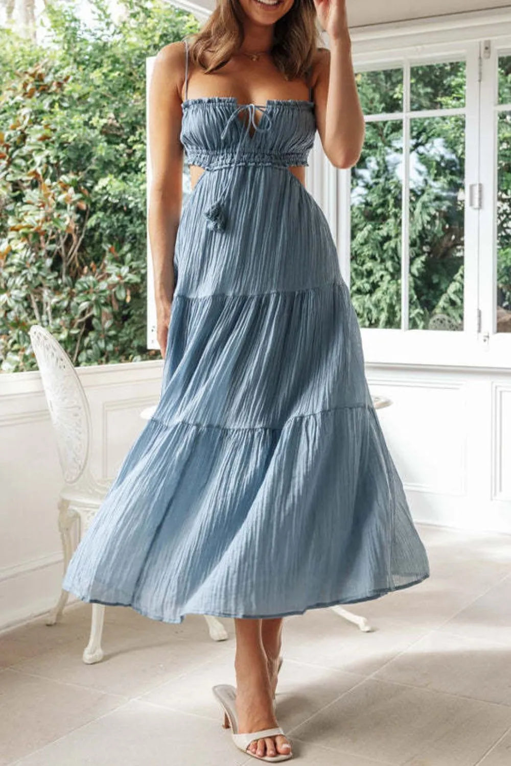 Cutout Square Neck Midi Cami Dress