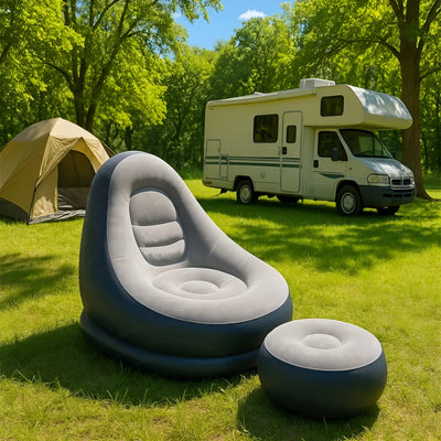 Aufblasbares Sofa mit Hocker– Schnell aufblasbar & ideal für Camping oder Wohnbereich