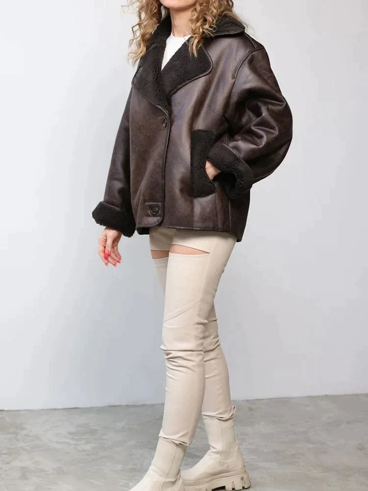 Gabriela™ - Stilvolle Vintage-Lederjacke mit luxuriösem Shearling-Futter