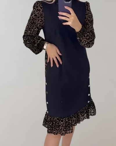 Heidi-Mode | Stilvolle Leopardenmuster Kleid Mit Langen Ärmeln