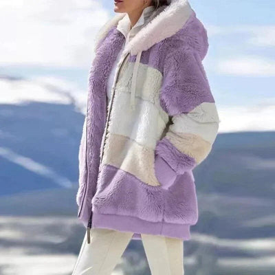 Alice - 2024 Kuschelige Tweed-Kapuzenjacke mit Plüsch-Woll-Futter