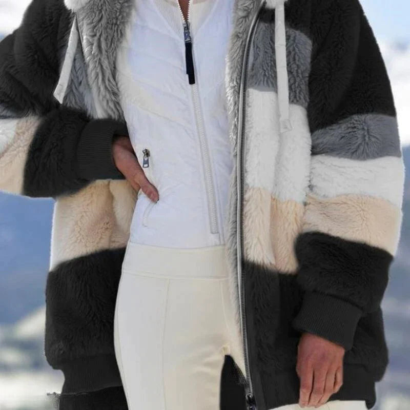 Alice - 2024 Kuschelige Tweed-Kapuzenjacke mit Plüsch-Woll-Futter