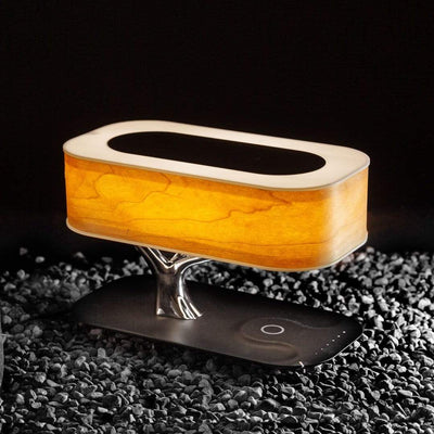 Licht-Oase | Elegante Lampe mit kabelloser Ladestation und Bluetooth Lautsprecher