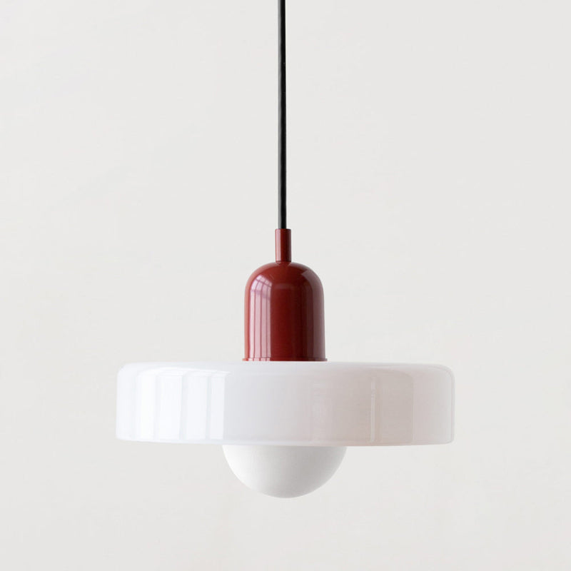 Bauhaus Pendelleuchte aus farbigem Glas für Esstisch – Moderne Hängeleuchte mit G9 Fassung, verstellbare Aufhängung, Ø25-35 cm
