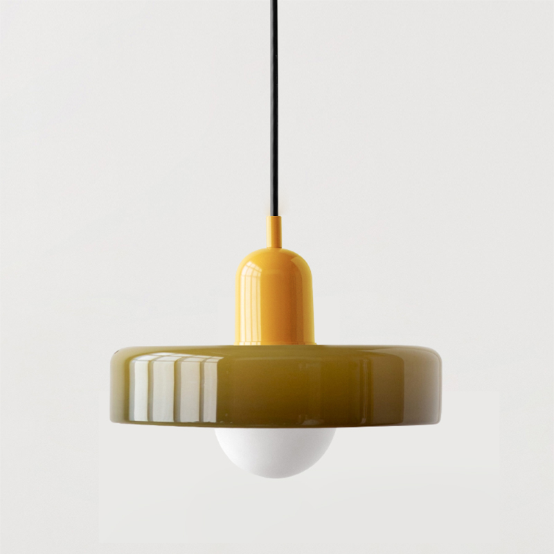 Bauhaus Pendelleuchte aus farbigem Glas für Esstisch – Moderne Hängeleuchte mit G9 Fassung, verstellbare Aufhängung, Ø25-35 cm