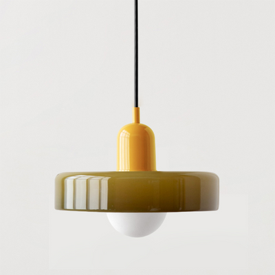 Bauhaus Pendelleuchte aus farbigem Glas für Esstisch – Moderne Hängeleuchte mit G9 Fassung, verstellbare Aufhängung, Ø25-35 cm