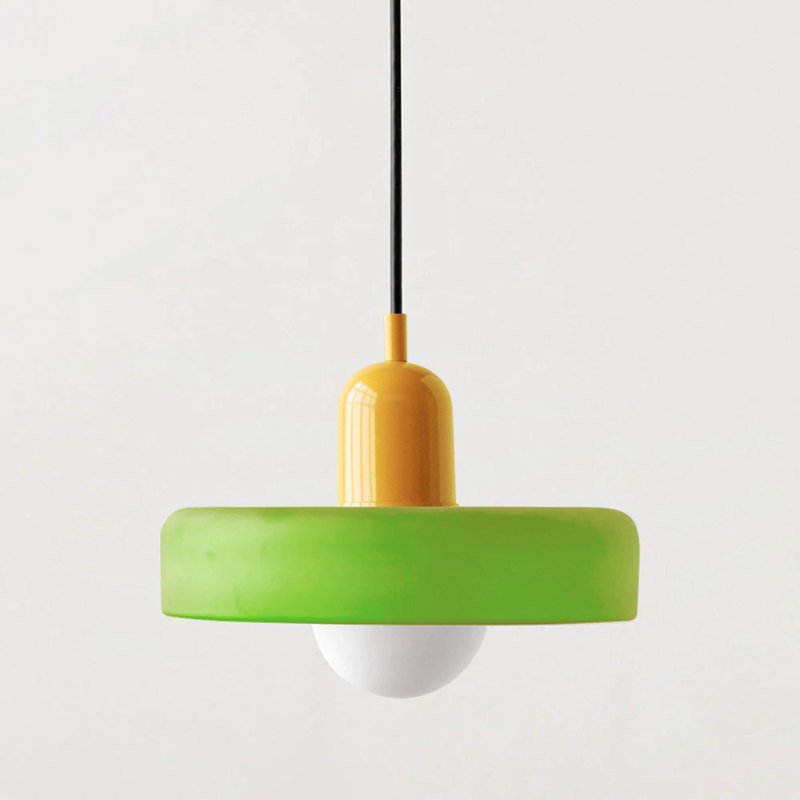 Bauhaus Pendelleuchte aus farbigem Glas für Esstisch – Moderne Hängeleuchte mit G9 Fassung, verstellbare Aufhängung, Ø25-35 cm