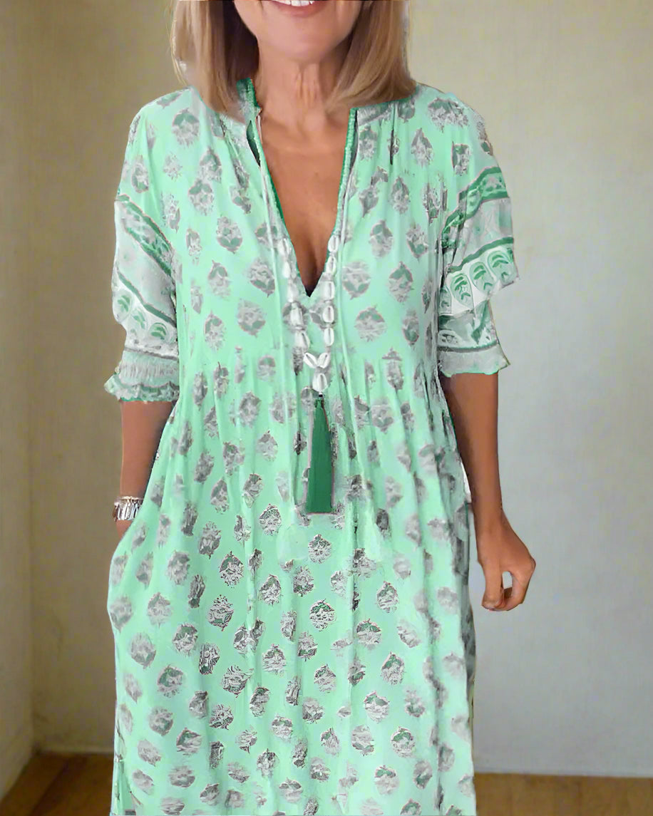 Luftiges Damen Boho-Kleid - Sommerliche Tunika mit ausdrucksstarkem Ethno-Muster