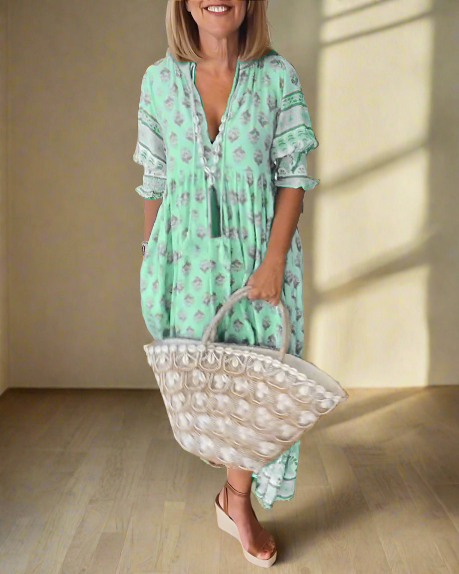 Luftiges Damen Boho-Kleid - Sommerliche Tunika mit ausdrucksstarkem Ethno-Muster