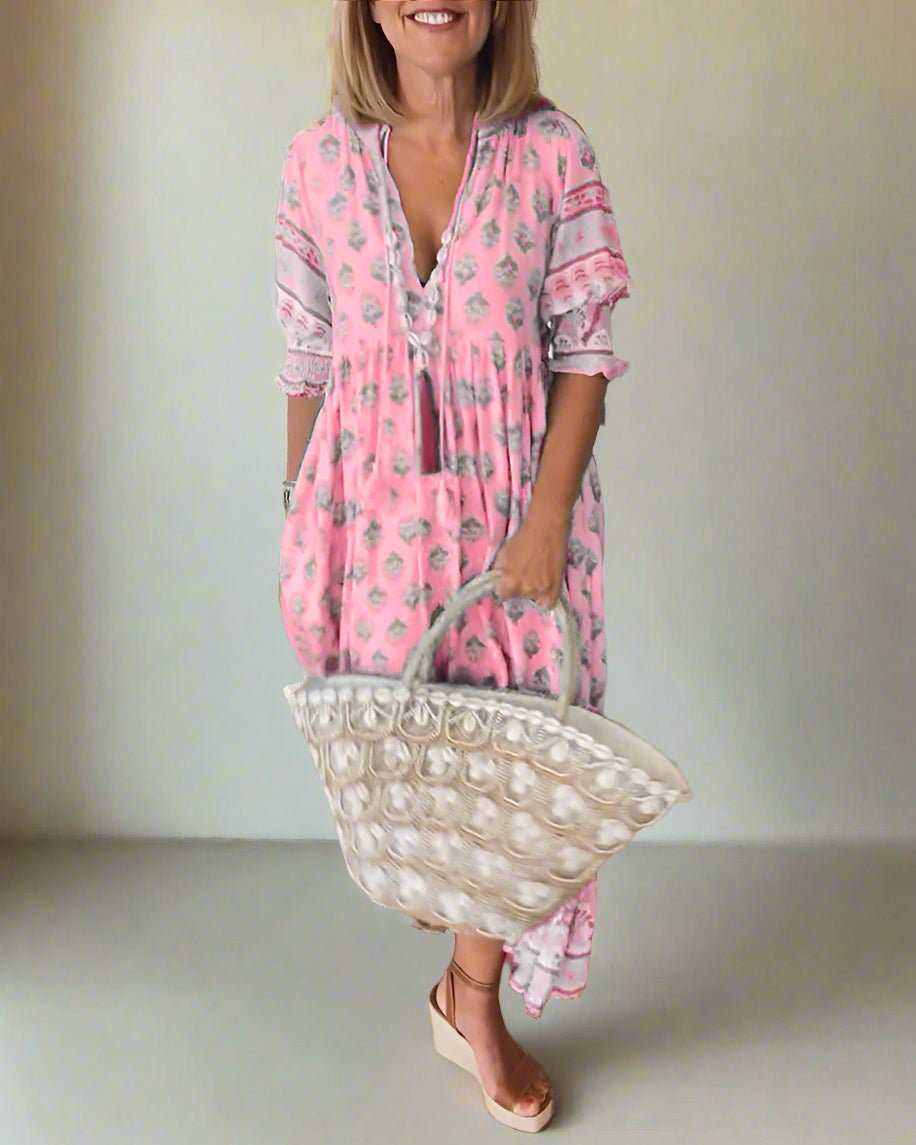 Luftiges Damen Boho-Kleid - Sommerliche Tunika mit ausdrucksstarkem Ethno-Muster