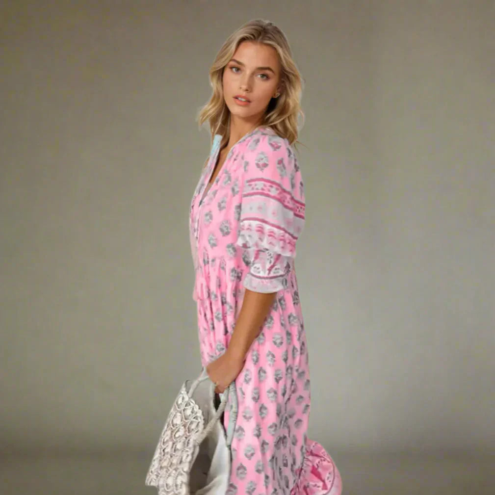 Luftiges Damen Boho-Kleid - Sommerliche Tunika mit ausdrucksstarkem Ethno-Muster