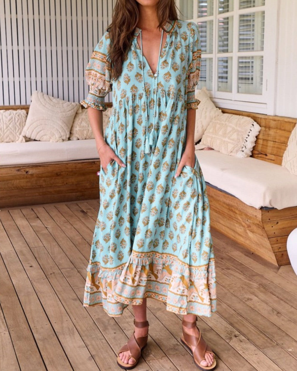 Luftiges Damen Boho-Kleid - Sommerliche Tunika mit ausdrucksstarkem Ethno-Muster