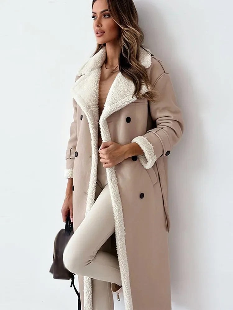 Viviana Glamour | Eleganter Langer Mantel aus hochwertiger Lambswool