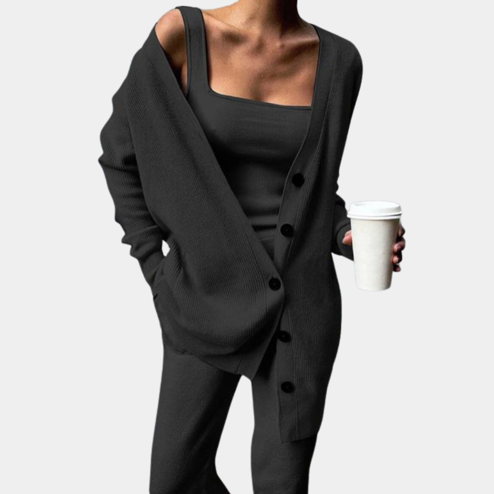 Heidi-Mode | Comfy Streetwear Chic Set - Top, Cardigan + Hose