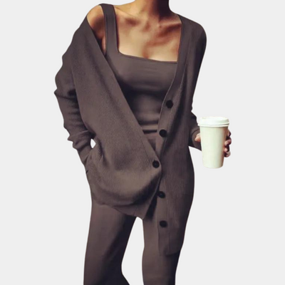 Heidi-Mode | Comfy Streetwear Chic Set - Top, Cardigan + Hose