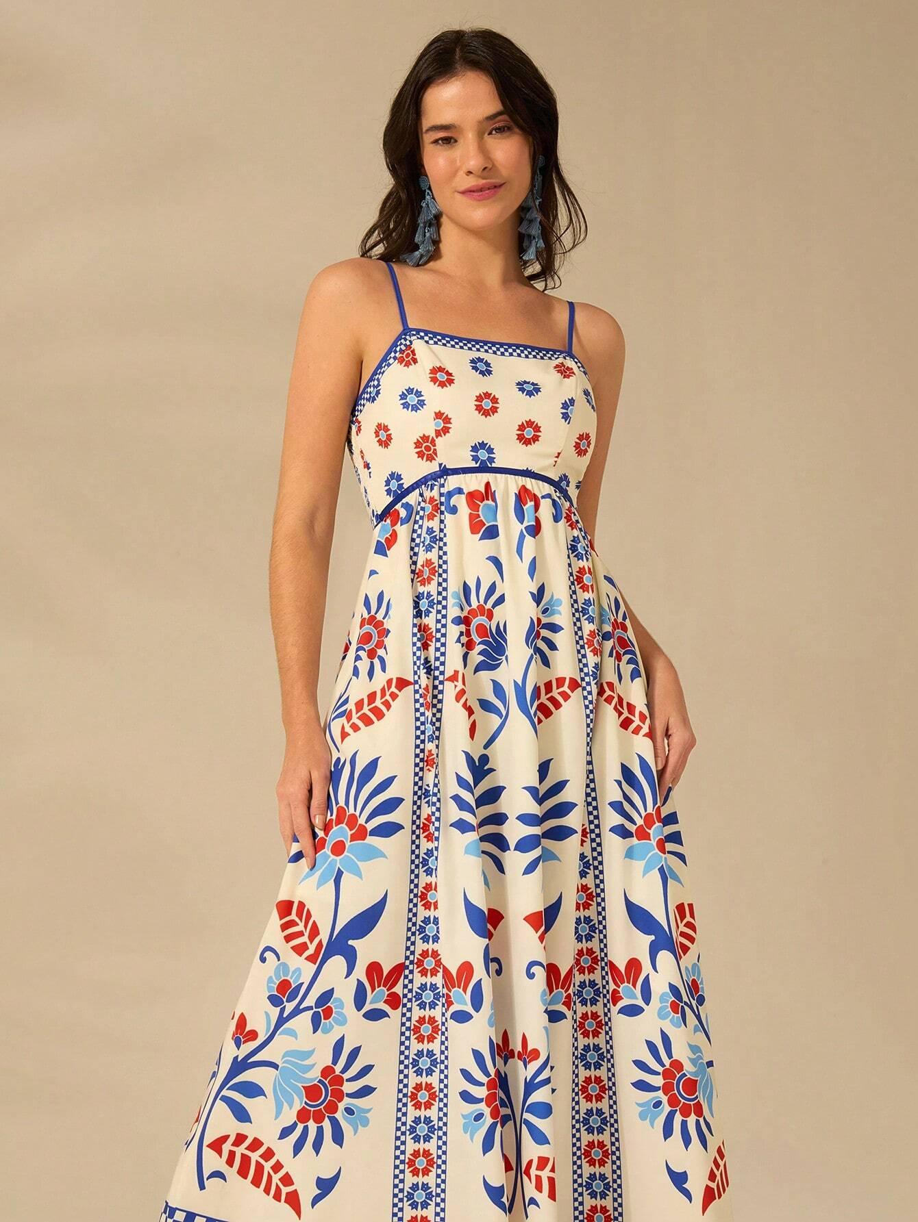 Nancy | Langes Bedrucktes Kleid mit schmalen Trägern
