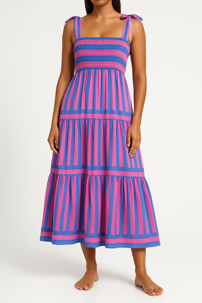 Nikolina- Langes Sommerkleid mit Shirred Mieder