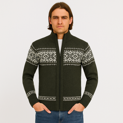 Noah | Warmer Herrenpullover mit Schneeflocken-Print und Reißverschluss