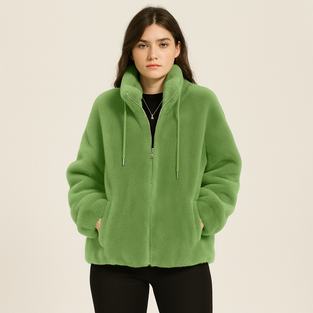 Kortney | Rote Plüschjacke aus Kunstpelz