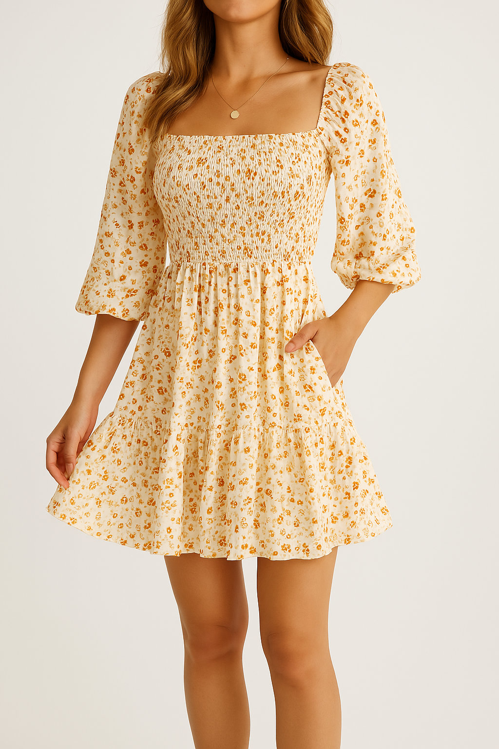 Blumendruck Kurzarm A-Line Sommerkleid - Geira