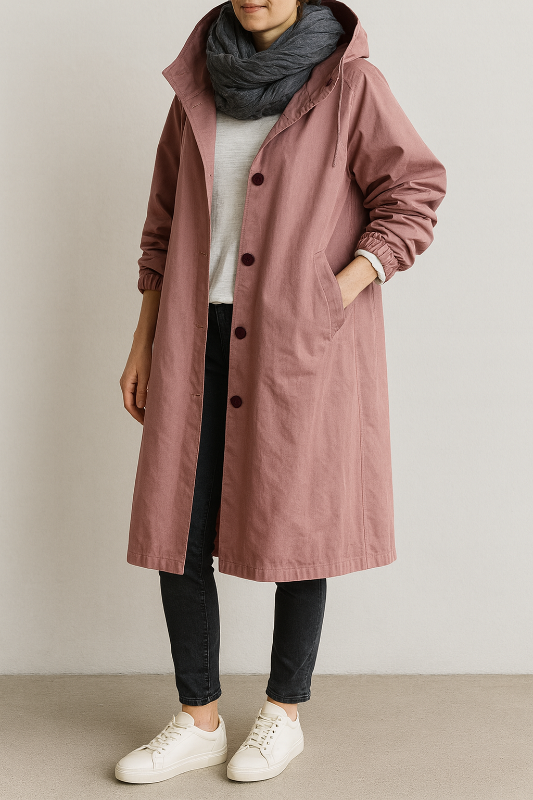Langer wasserabweisender Damenmantel mit verstellbarer Kapuze für Winter und Regen – Damenmäntel
