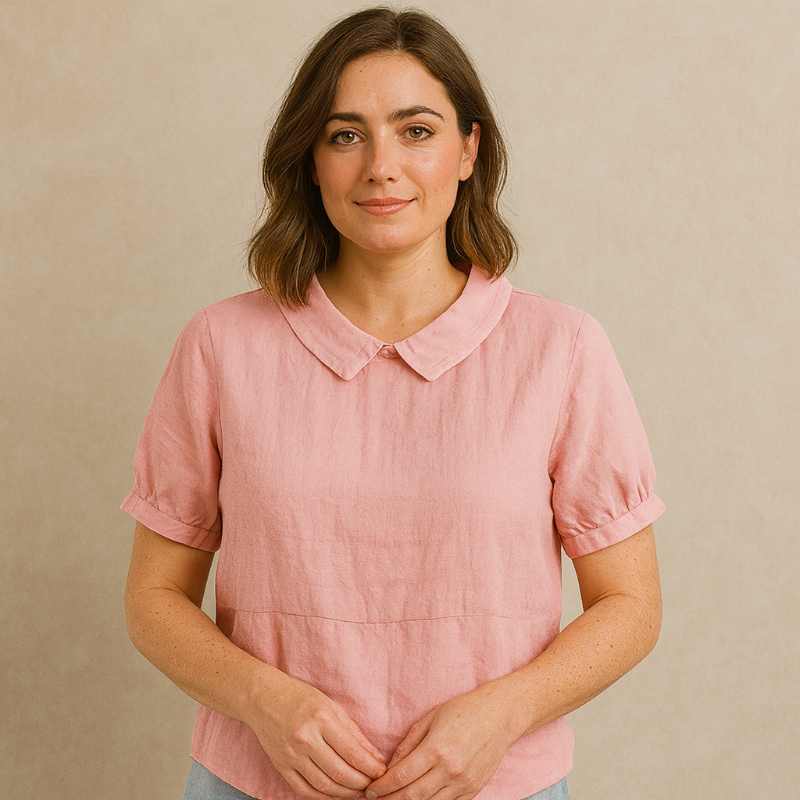 Damen Bluse Kurzarm mit Bubikragen