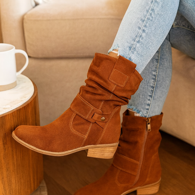 Selene | Flache Winterstiefel aus Wildleder mit seitlichem Reißverschluss