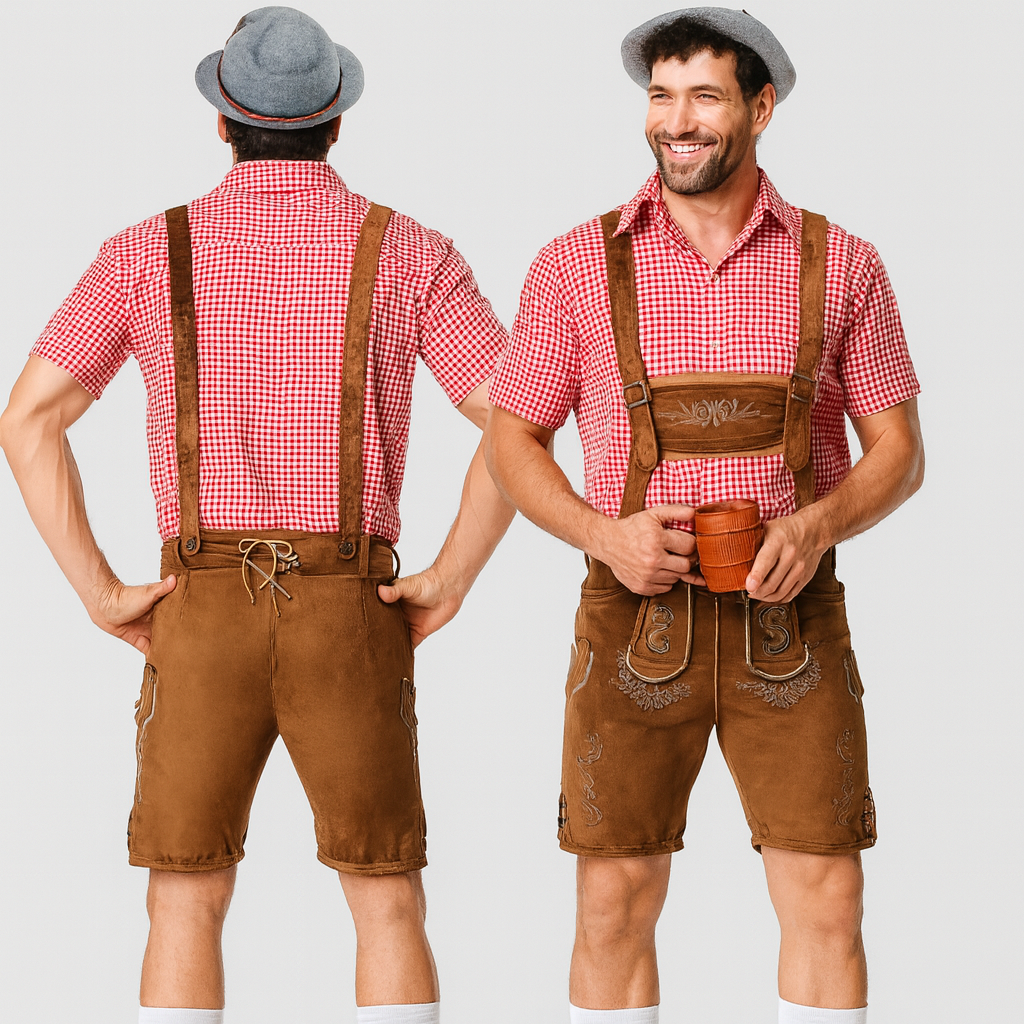 Herren Lederhose Braun – Echtes Trachtenleder mit Stickerei & Hosenträger für Oktoberfest