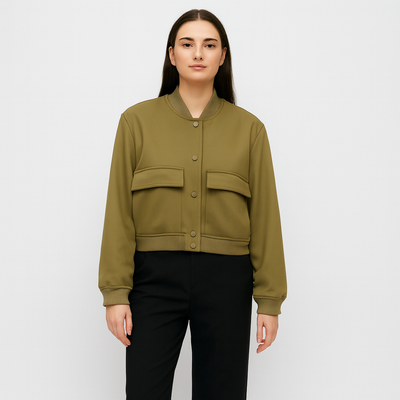 Beige weicher Fliegerjacke für Damen – Lässiger und bequemer Look