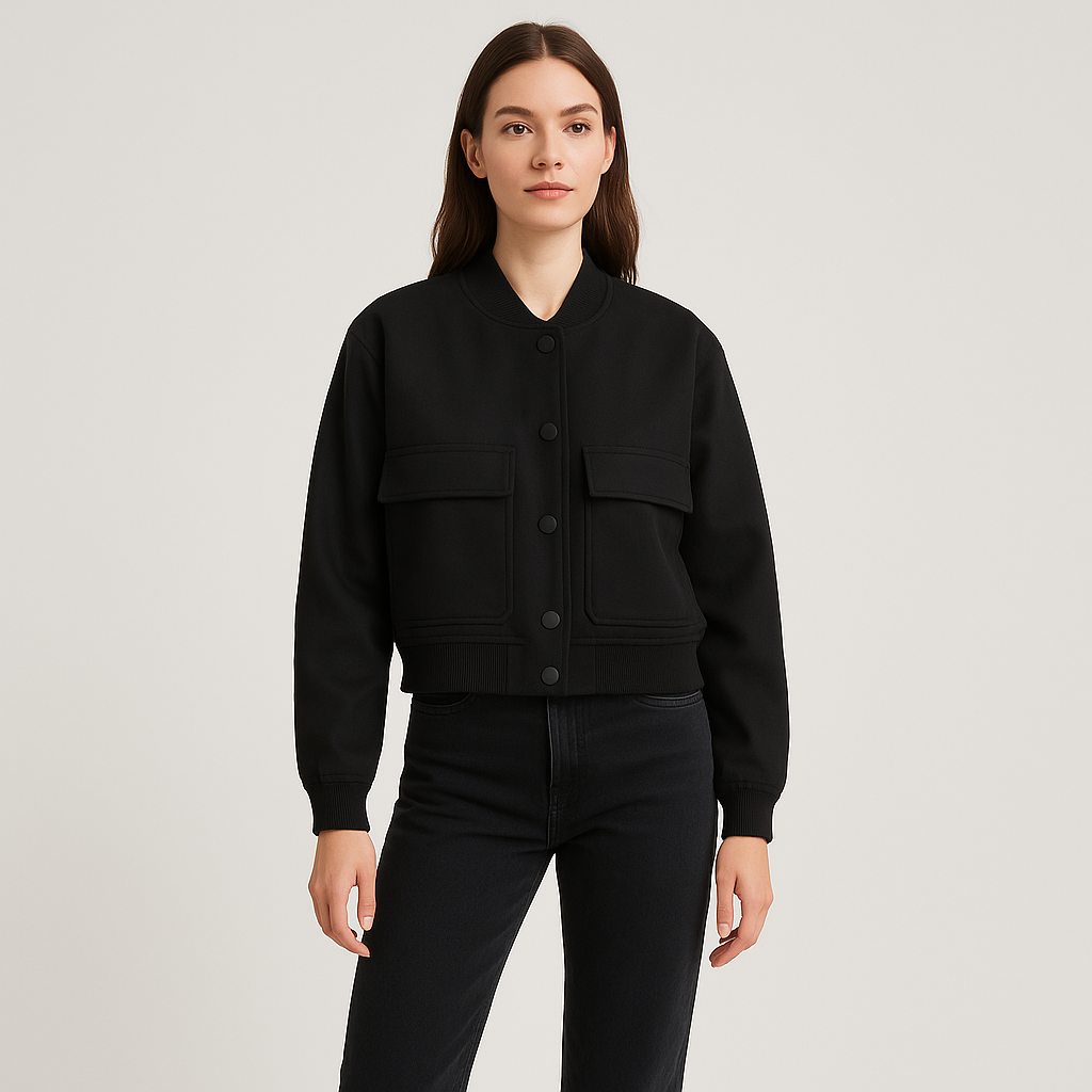 Beige weicher Fliegerjacke für Damen – Lässiger und bequemer Look