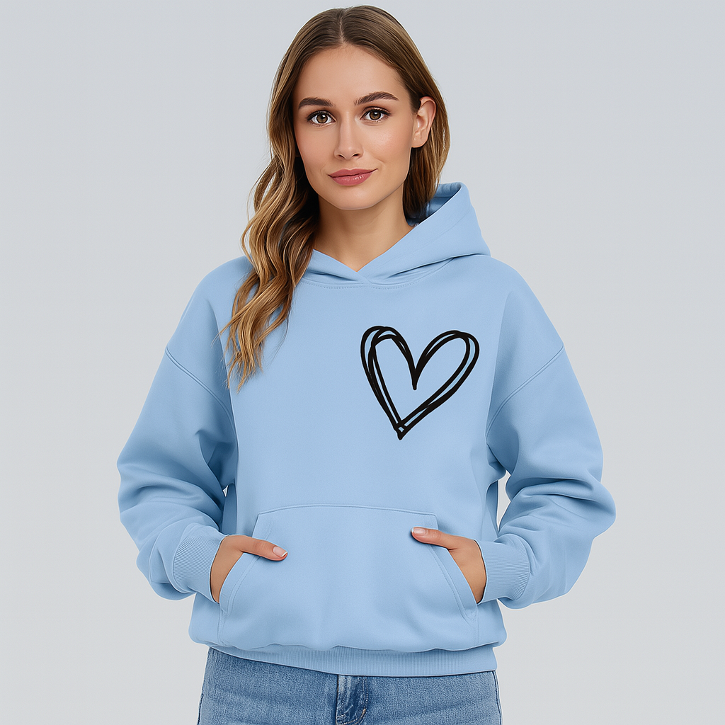 Hoodie mit Herz-Print – Weiche Baumwollmischung – Stylisch & Bequem