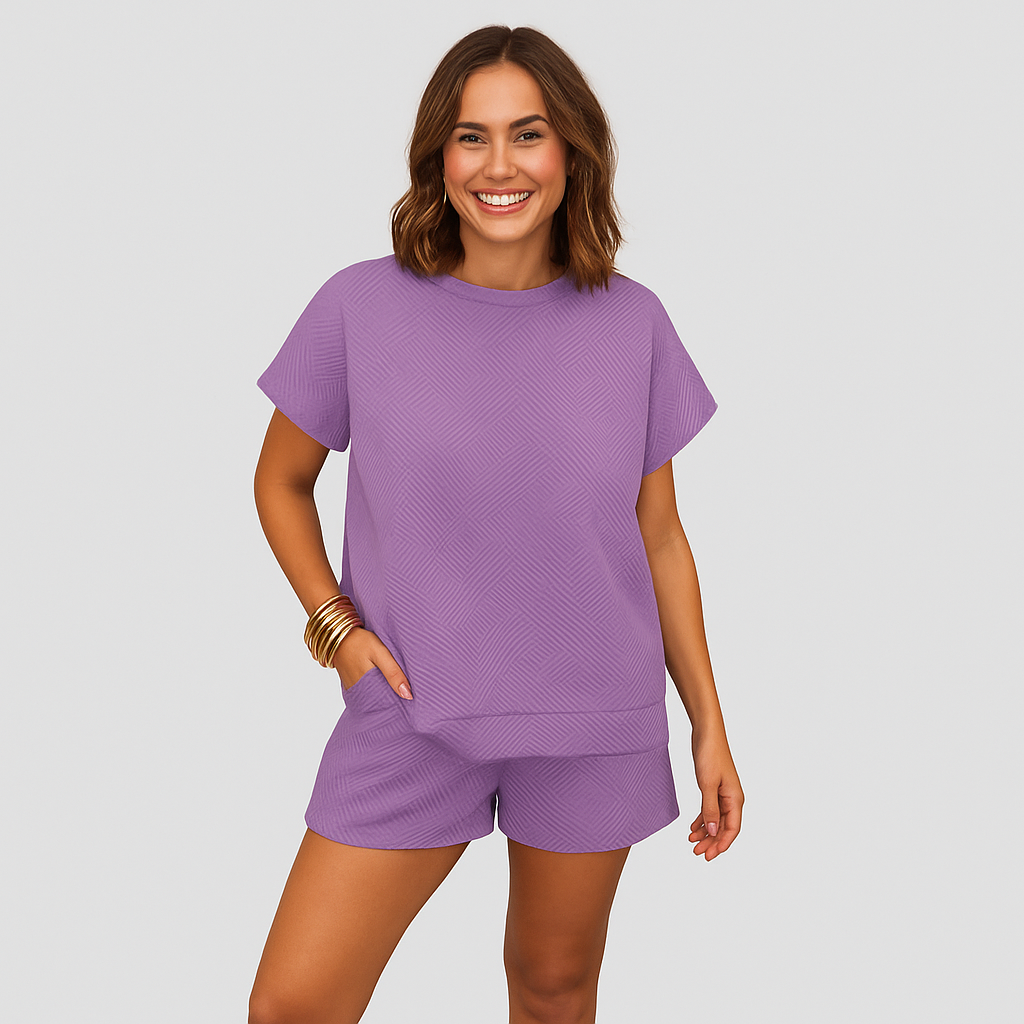 Elegantes 2-teiliges Set für Damen – Kurzarm-Crop-Top mit passenden Shorts