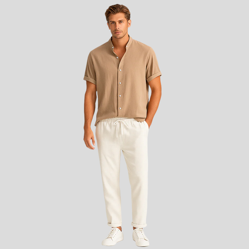 Luca Sommer-Leinen-Duo – Herrenoutfit mit Slim-Fit-Polo und maßgeschneiderten Hosen