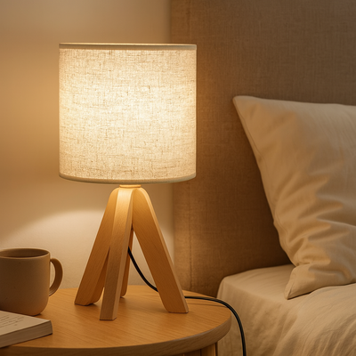 Clarest | Moderne Holzlampe mit Leinenschein