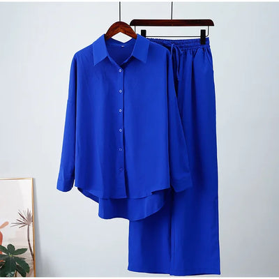 Everlee - Langarmhemd Und Weit Geschnittene Hose Set