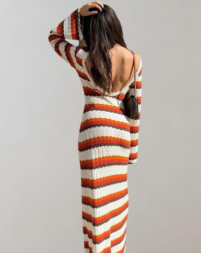 Heidi-Mode | Gestreifte Strick Casual Kleid