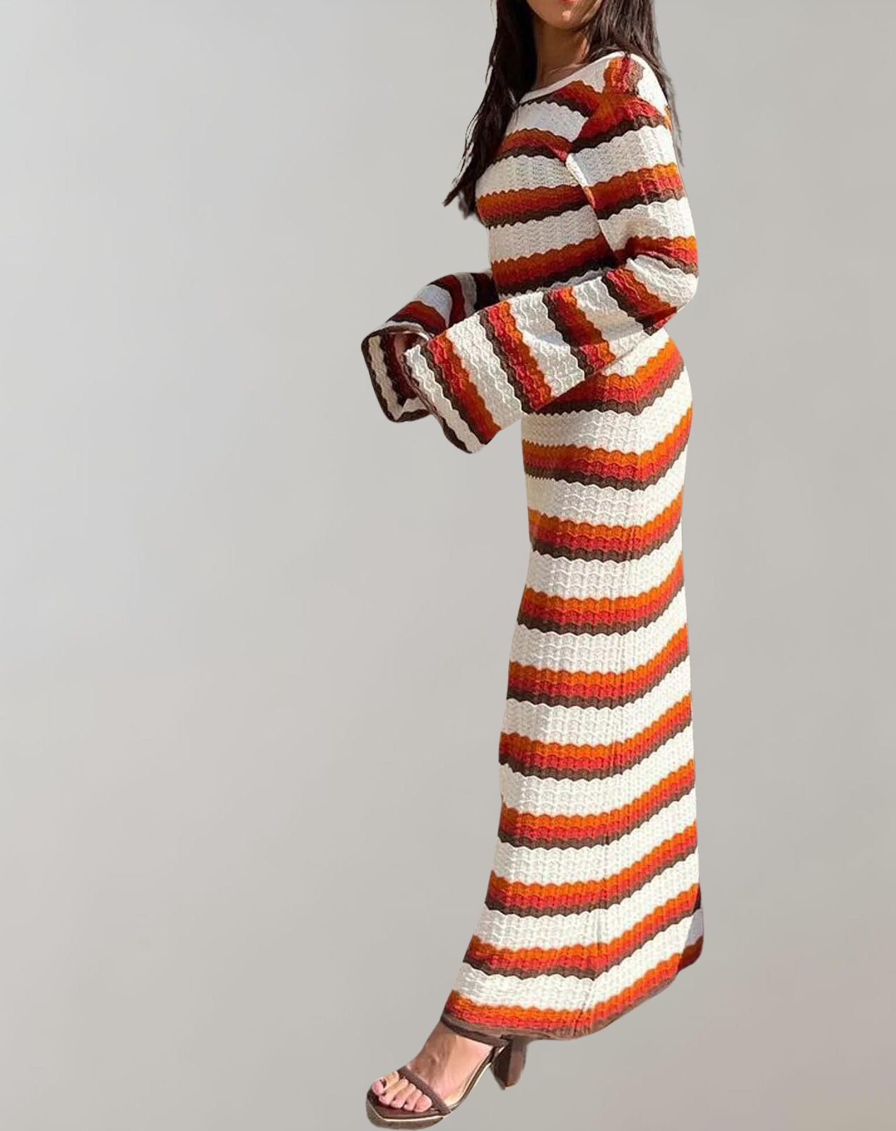 Heidi-Mode | Gestreifte Strick Casual Kleid