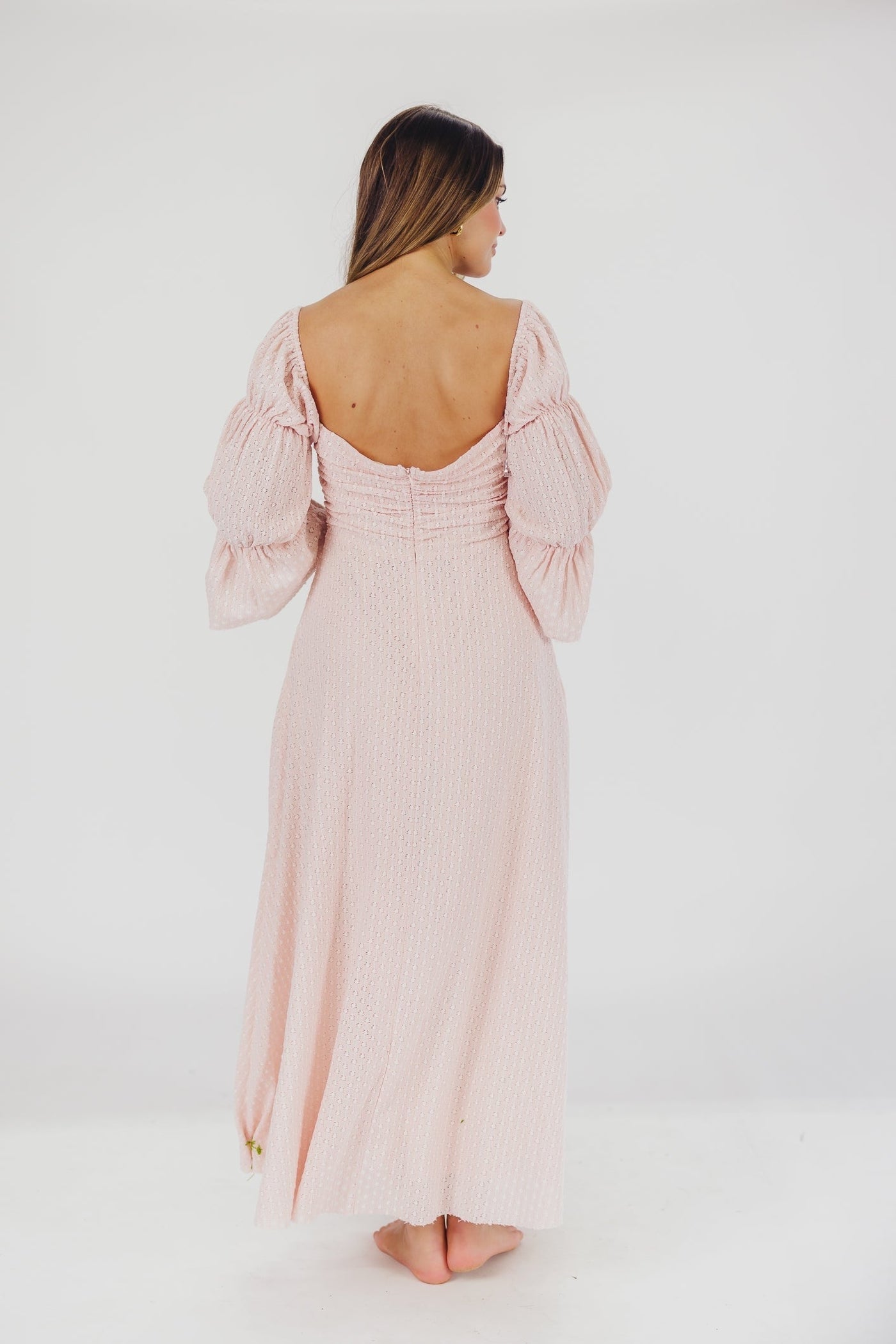 Corrine – langes Kleid mit rüschenärmeln und taschen – ballerina-pink – stoßfest