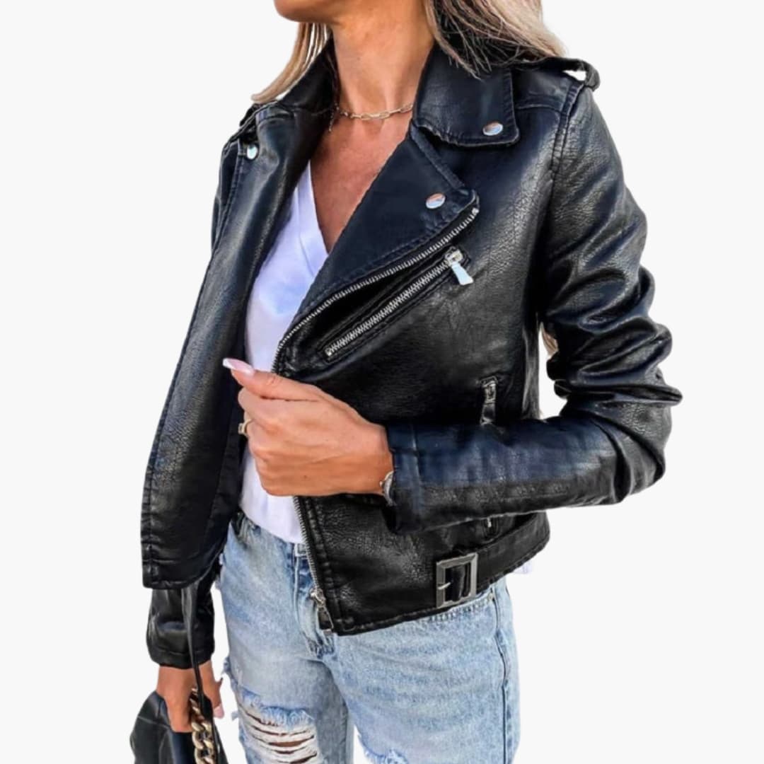 Damen Bikerjacke mit Reverskragen und Reißverschlusstaschen