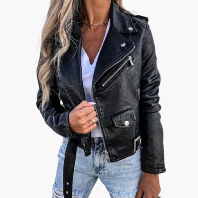 Damen Bikerjacke mit Reverskragen und Reißverschlusstaschen