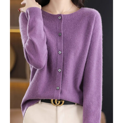 Damen Strickjacke aus Merinowolle – Rundhals-Design für jede Jahreszeit