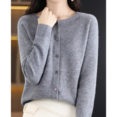 Damen Strickjacke aus Merinowolle – Rundhals-Design für jede Jahreszeit