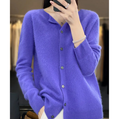 Damen Strickjacke aus Merinowolle – Rundhals-Design für jede Jahreszeit